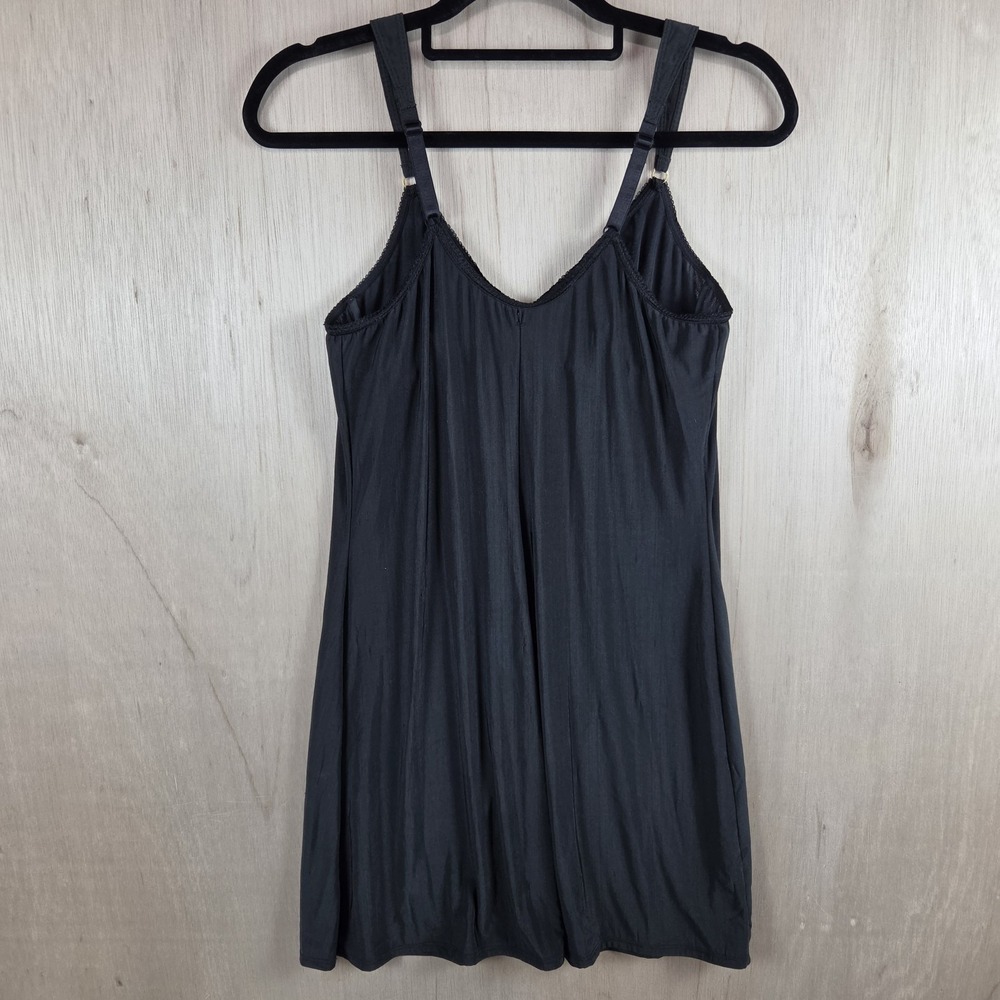 Vintage Olga Full Slip 36C Black Nylon Stretch Built In Bra USA Lingerie 12309